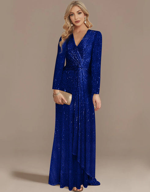 Long Sleeve V-Neck Evening Dress